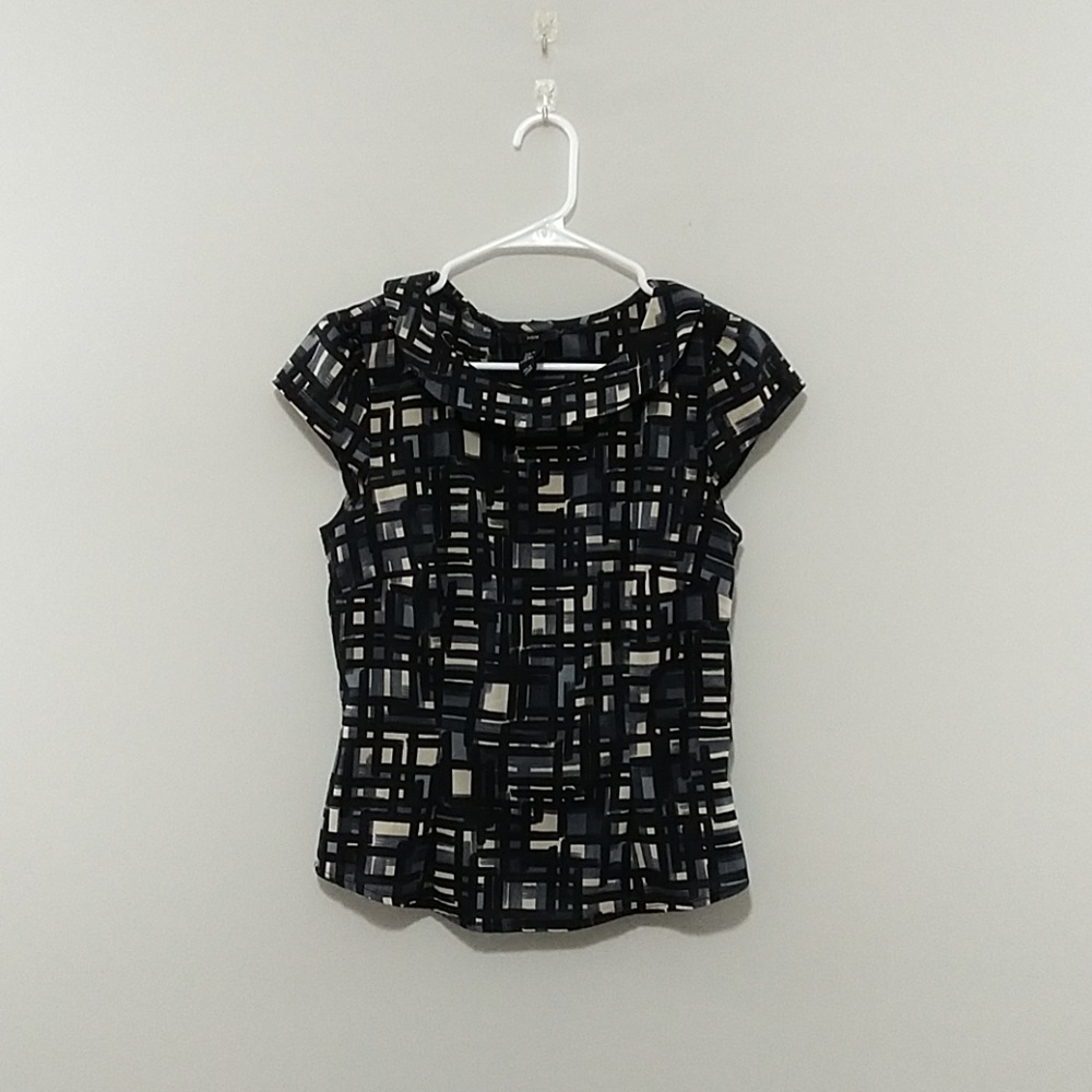 H&M Square Print Flat Collar Top Size 8
